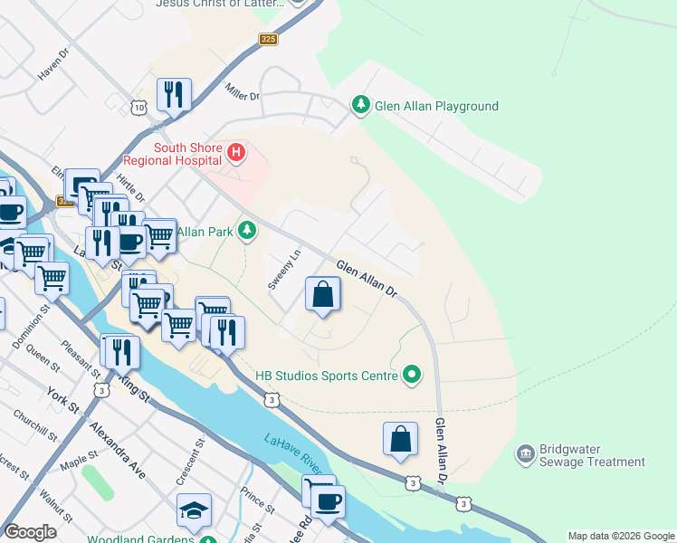 map of restaurants, bars, coffee shops, grocery stores, and more near 349 Glen Allan Drive in Bridgewater