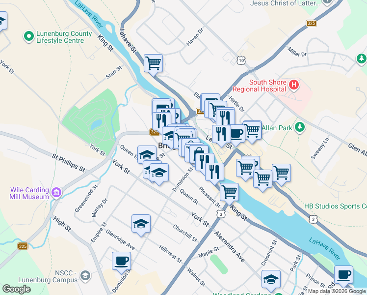 map of restaurants, bars, coffee shops, grocery stores, and more near 700 King Street in Bridgewater