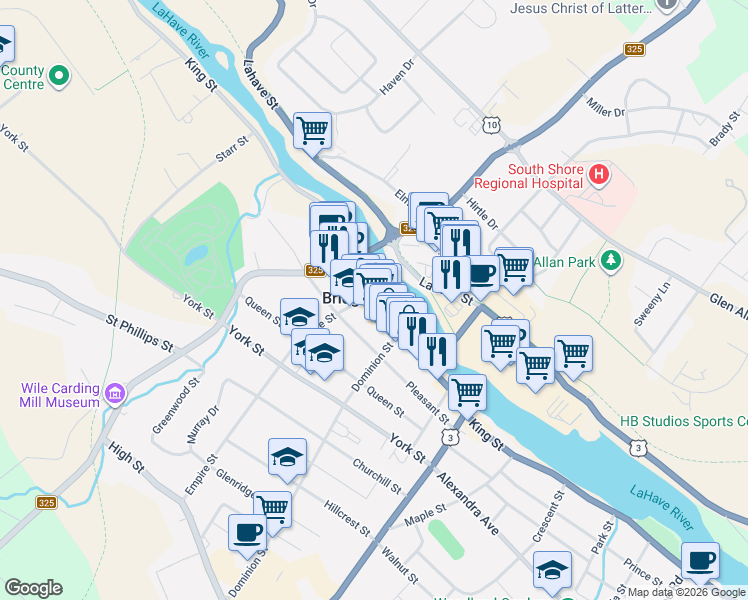 map of restaurants, bars, coffee shops, grocery stores, and more near 706 King Street in Bridgewater