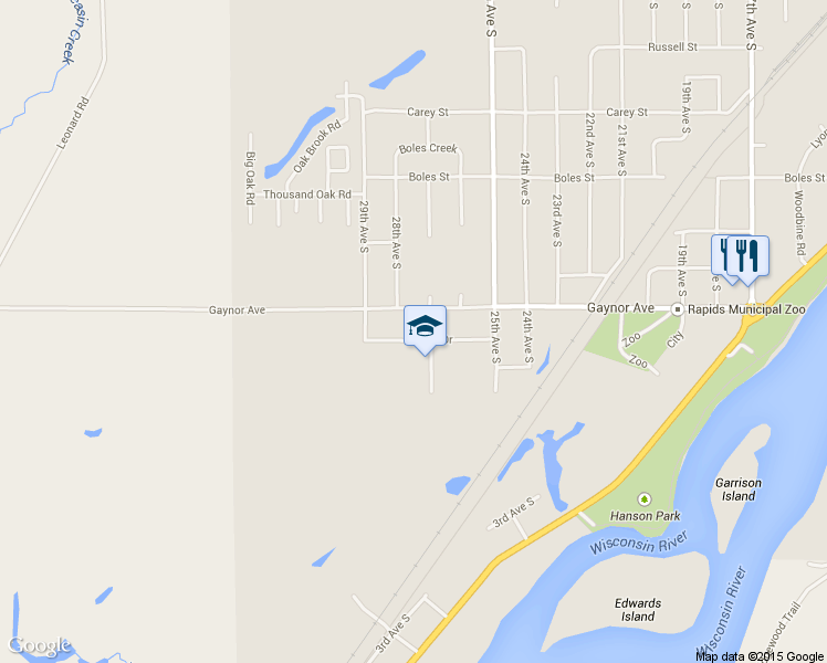 map of restaurants, bars, coffee shops, grocery stores, and more near 1730 27th Avenue South in Wisconsin Rapids