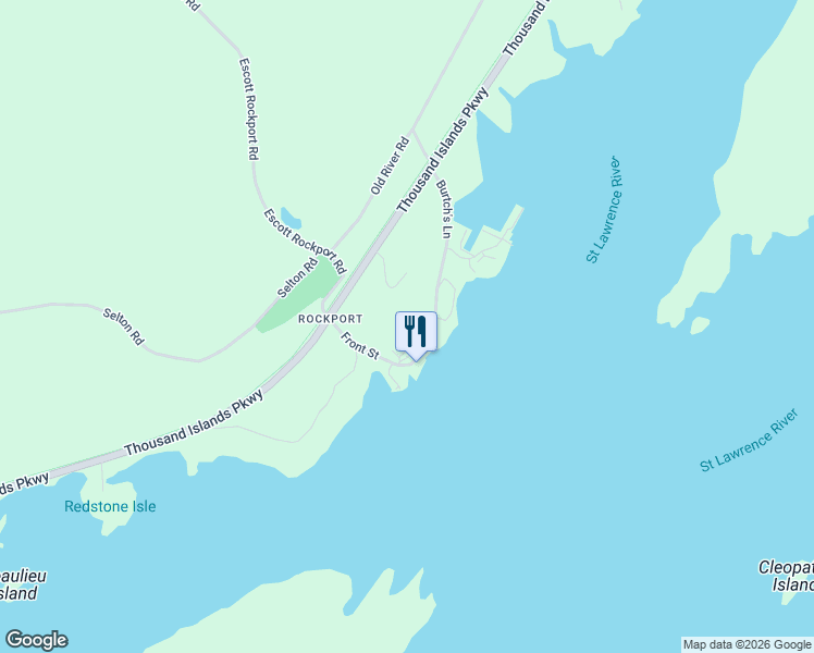 map of restaurants, bars, coffee shops, grocery stores, and more near in Leeds and the Thousand Islands