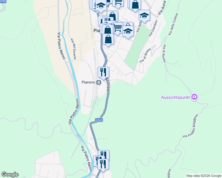 map of restaurants, bars, coffee shops, grocery stores, and more near 21 Via Giacomo Leopardi in Pianoro