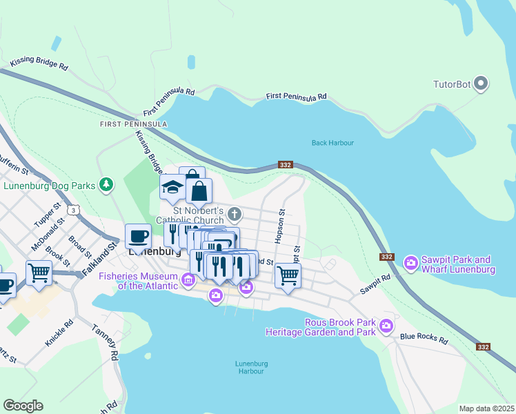 map of restaurants, bars, coffee shops, grocery stores, and more near 149 Creighton Street in Lunenburg