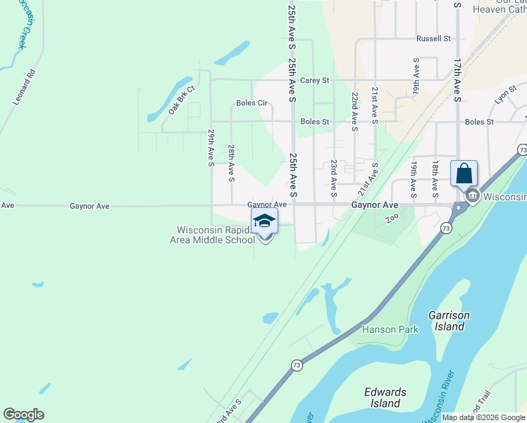 map of restaurants, bars, coffee shops, grocery stores, and more near 2610 Gaynor Avenue in Wisconsin Rapids
