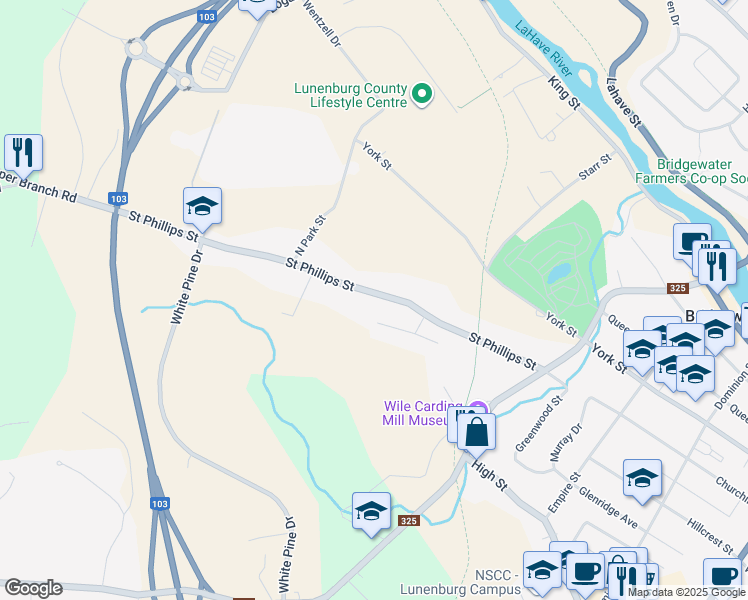map of restaurants, bars, coffee shops, grocery stores, and more near 165 Saint Phillips Street in Bridgewater