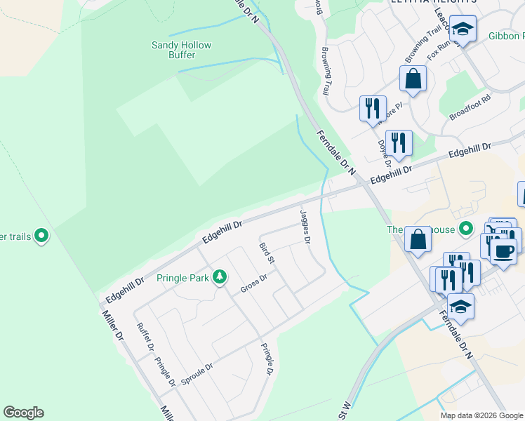 map of restaurants, bars, coffee shops, grocery stores, and more near 348 Edgehill Drive in Barrie