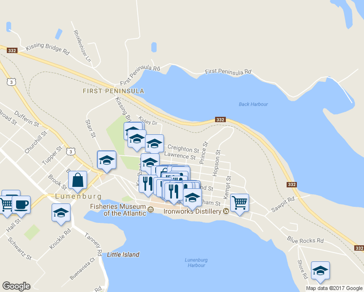 map of restaurants, bars, coffee shops, grocery stores, and more near 113 Creighton Street in Lunenburg