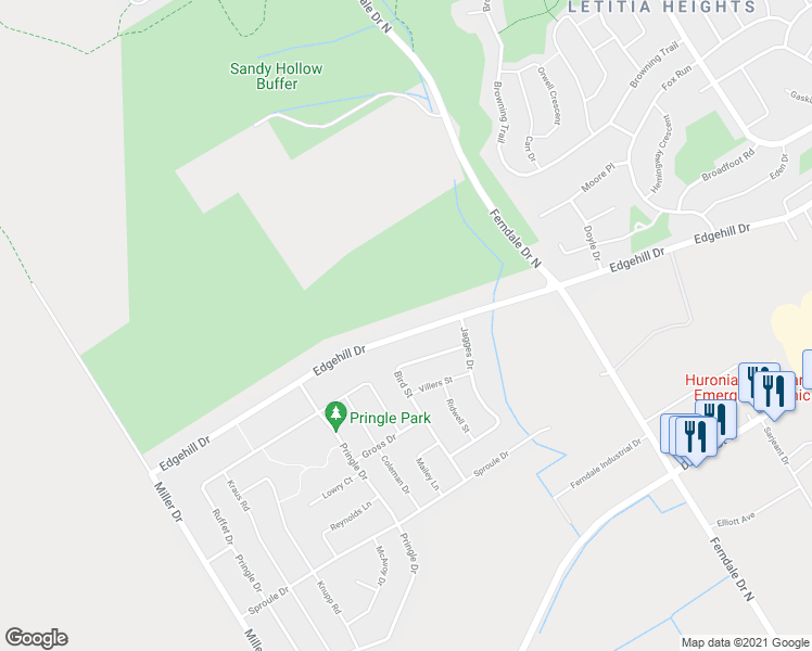 map of restaurants, bars, coffee shops, grocery stores, and more near 346 Edgehill Drive in Barrie