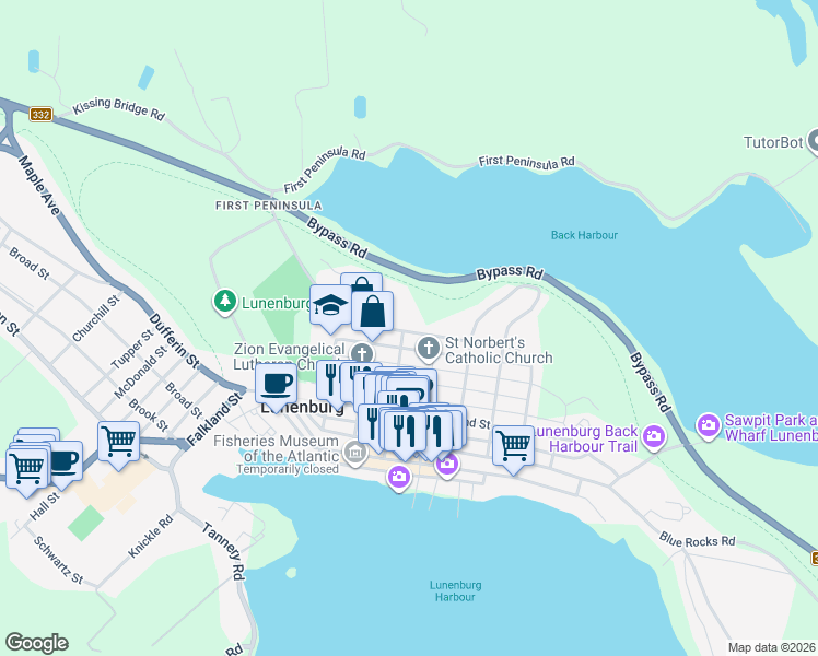 map of restaurants, bars, coffee shops, grocery stores, and more near 113 Creighton Street in Lunenburg