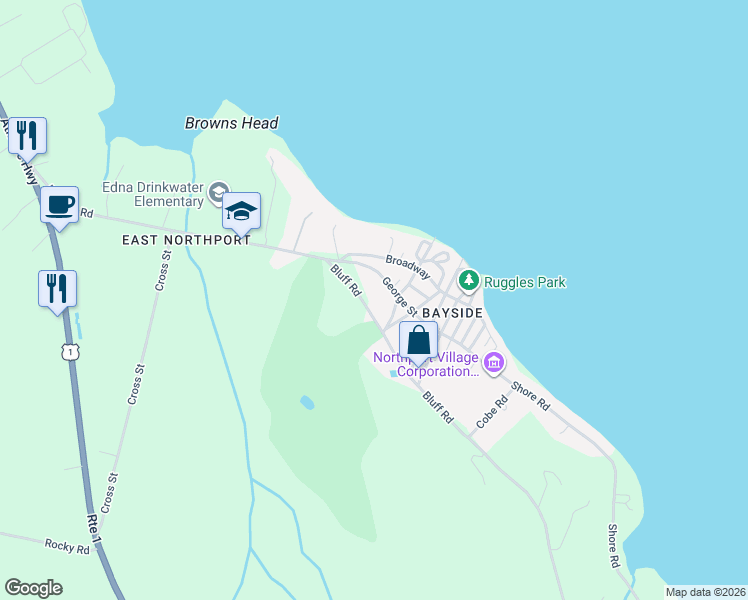 map of restaurants, bars, coffee shops, grocery stores, and more near 65 George Street in Northport