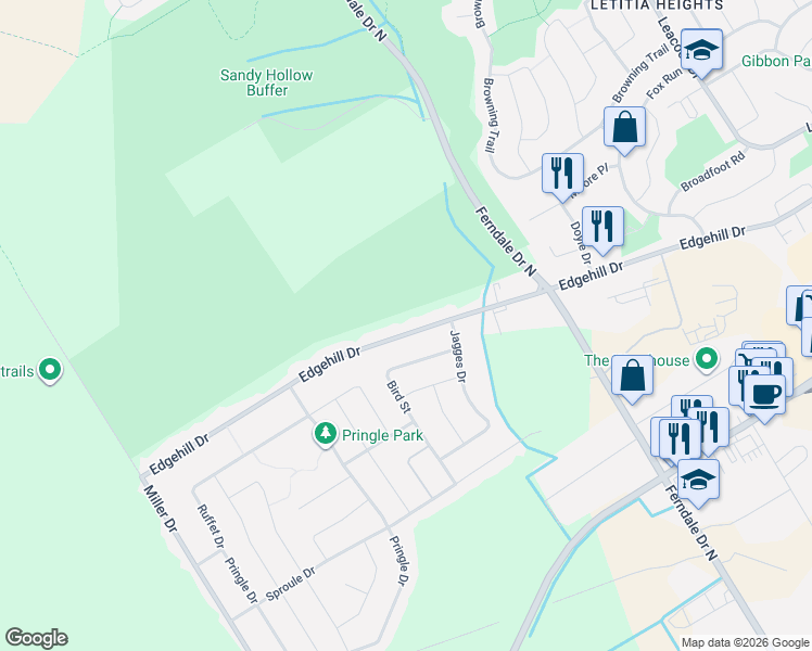 map of restaurants, bars, coffee shops, grocery stores, and more near 342 Edgehill Drive in Barrie