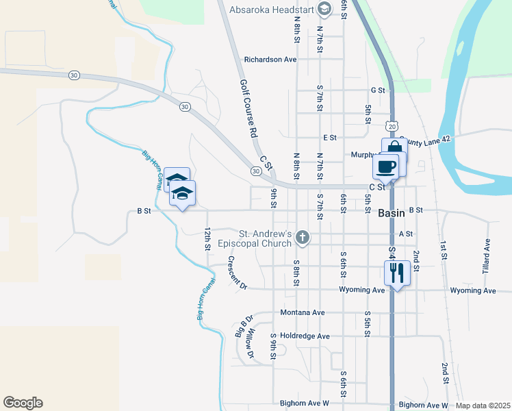 map of restaurants, bars, coffee shops, grocery stores, and more near 101-299 10th Street in Basin
