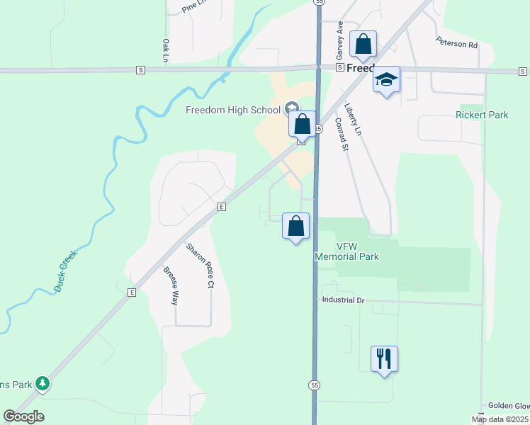 map of restaurants, bars, coffee shops, grocery stores, and more near N3957 Washington Avenue in Freedom
