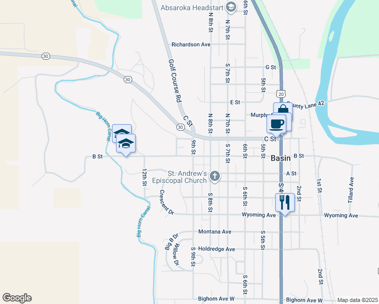 map of restaurants, bars, coffee shops, grocery stores, and more near 110 9th Street in Basin