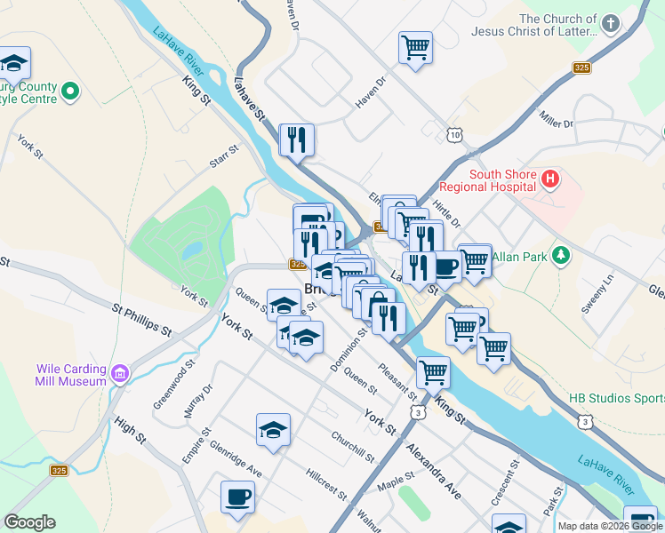 map of restaurants, bars, coffee shops, grocery stores, and more near 764 King Street in Bridgewater