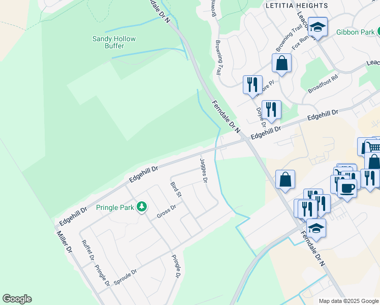 map of restaurants, bars, coffee shops, grocery stores, and more near 332 Edgehill Drive in Barrie