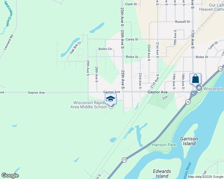 map of restaurants, bars, coffee shops, grocery stores, and more near 2610 Gaynor Avenue in Wisconsin Rapids