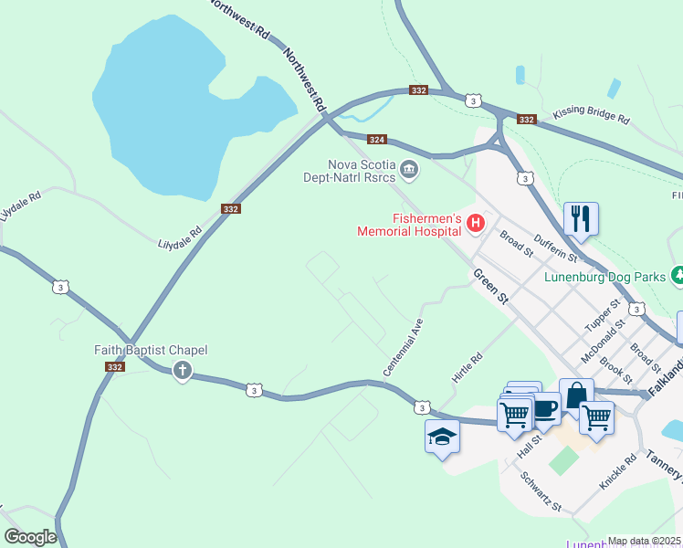 map of restaurants, bars, coffee shops, grocery stores, and more near 218 Adams Street in Lunenburg