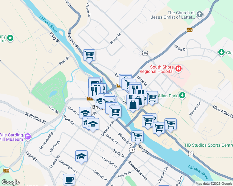map of restaurants, bars, coffee shops, grocery stores, and more near Bridgewater Centennial Trail in Bridgewater