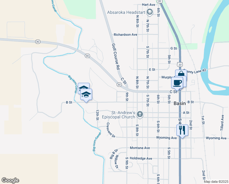 map of restaurants, bars, coffee shops, grocery stores, and more near 101 10th Street in Basin