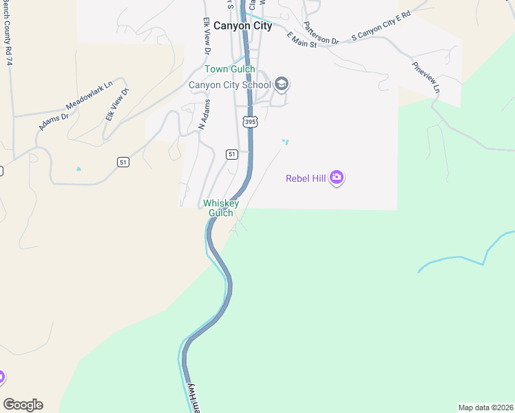 map of restaurants, bars, coffee shops, grocery stores, and more near 343 North Humbolt Street in Canyon City