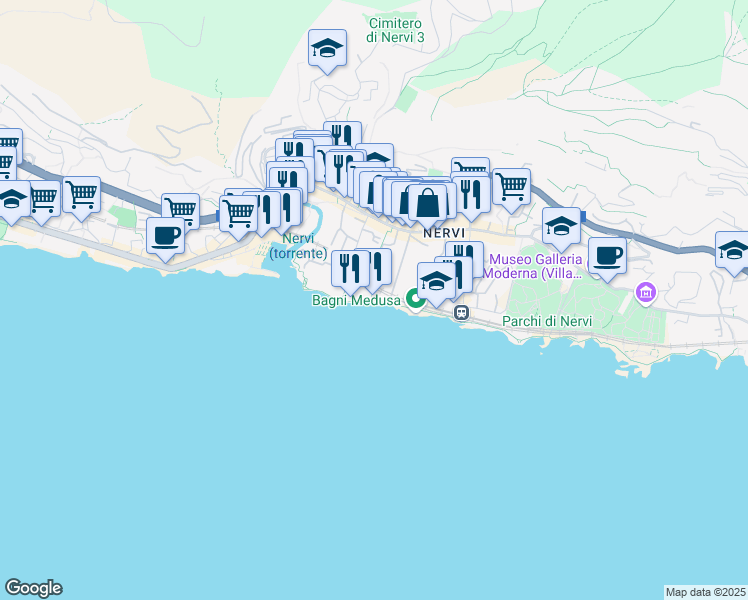 map of restaurants, bars, coffee shops, grocery stores, and more near 28 Passeggiata Anita Garibaldi in Genova