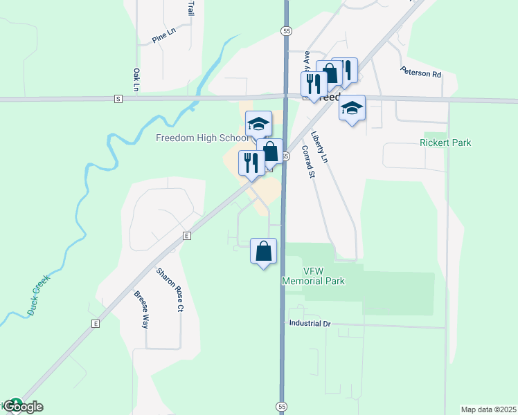 map of restaurants, bars, coffee shops, grocery stores, and more near N3969 Columbia Avenue in Freedom
