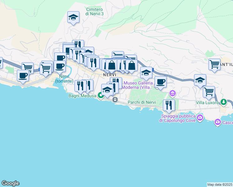 map of restaurants, bars, coffee shops, grocery stores, and more near 1 Via Val Cismon in Genova
