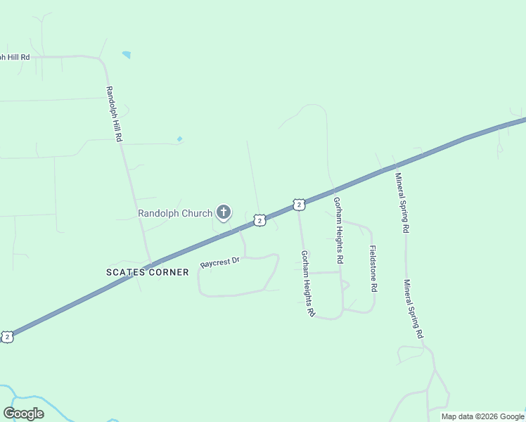 map of restaurants, bars, coffee shops, grocery stores, and more near 2 Gorham Heights Road in Gorham