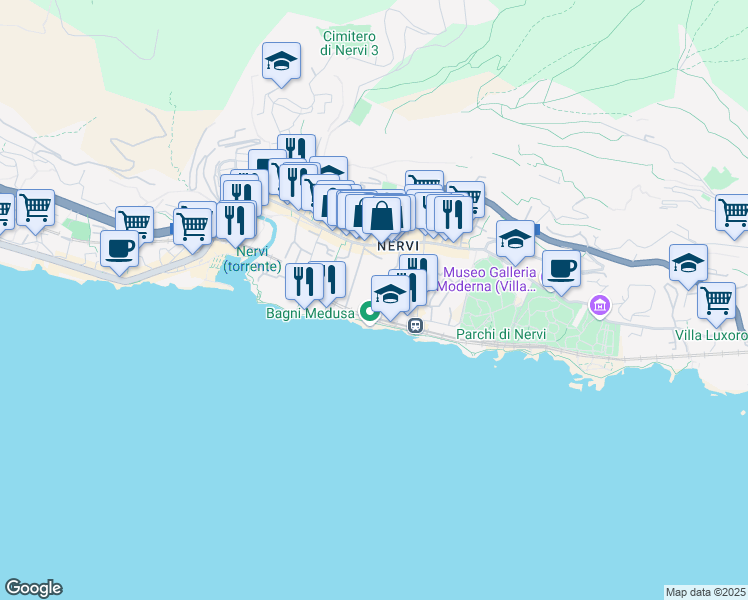 map of restaurants, bars, coffee shops, grocery stores, and more near 28 Passeggiata Anita Garibaldi in Genova