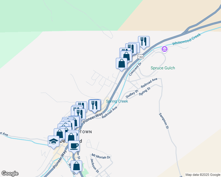 map of restaurants, bars, coffee shops, grocery stores, and more near 76-80 Williams Street in Deadwood