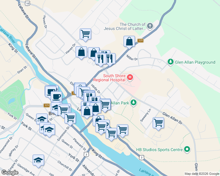 map of restaurants, bars, coffee shops, grocery stores, and more near 28 Macneil Drive in Bridgewater