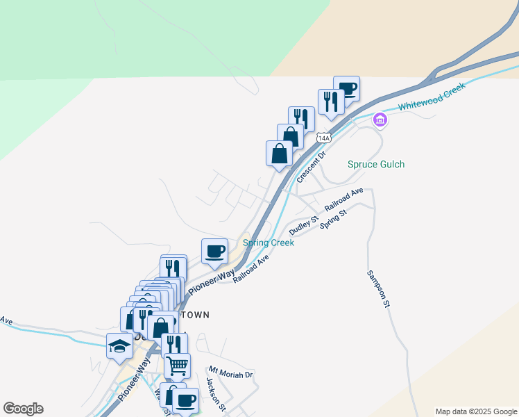 map of restaurants, bars, coffee shops, grocery stores, and more near 80 Williams Street in Deadwood