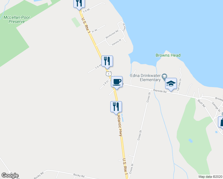 map of restaurants, bars, coffee shops, grocery stores, and more near 1315 Atlantic Highway in Northport