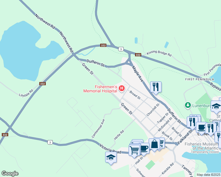 map of restaurants, bars, coffee shops, grocery stores, and more near 266 Green Street in Lunenburg