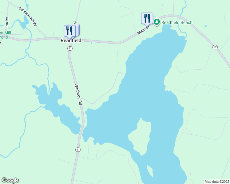 map of restaurants, bars, coffee shops, grocery stores, and more near 150 Touisset Point Road in Readfield