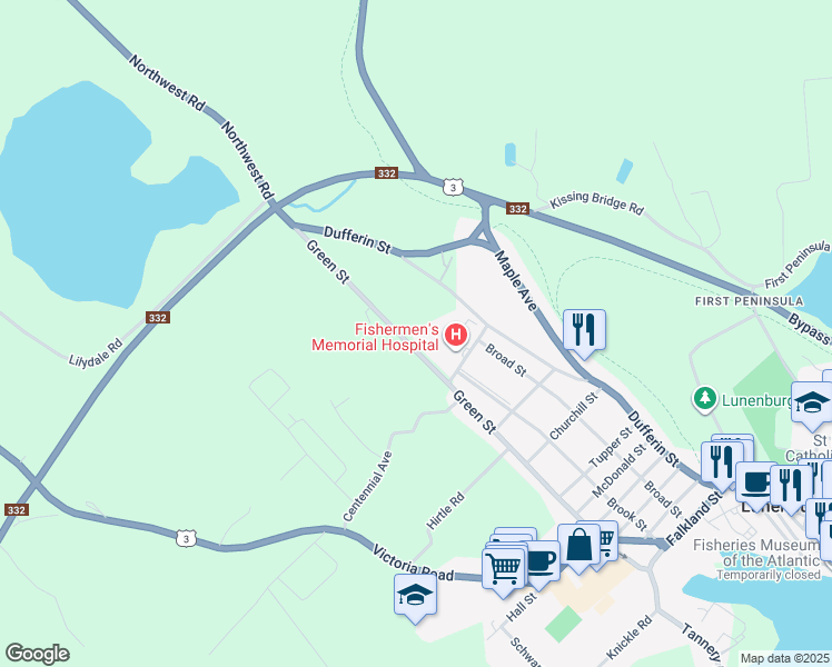 map of restaurants, bars, coffee shops, grocery stores, and more near 266 Green Street in Lunenburg