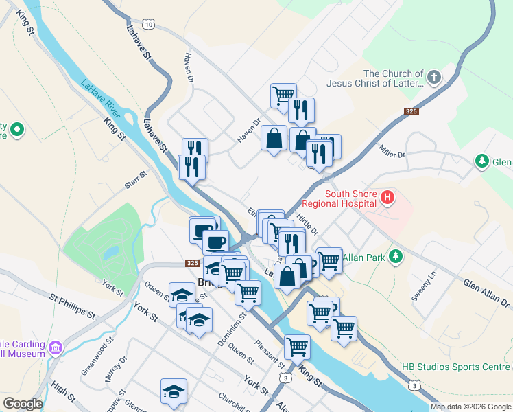 map of restaurants, bars, coffee shops, grocery stores, and more near 48 Elm Street in Bridgewater