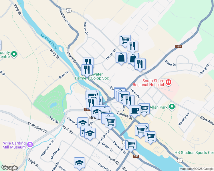 map of restaurants, bars, coffee shops, grocery stores, and more near 63 Elm Street in Bridgewater