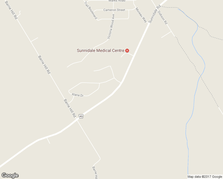 map of restaurants, bars, coffee shops, grocery stores, and more near 1160 Sunnidale Road in Barrie