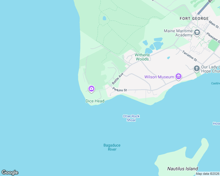 map of restaurants, bars, coffee shops, grocery stores, and more near 25 Battle Avenue in Castine