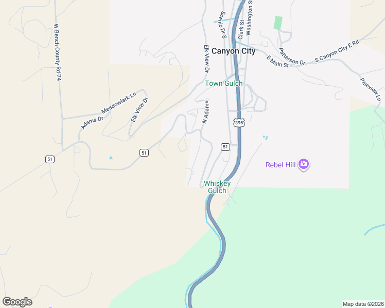 map of restaurants, bars, coffee shops, grocery stores, and more near 306 Adams Drive in Canyon City