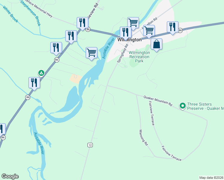 map of restaurants, bars, coffee shops, grocery stores, and more near 10 Quaker Mountain Road in Wilmington