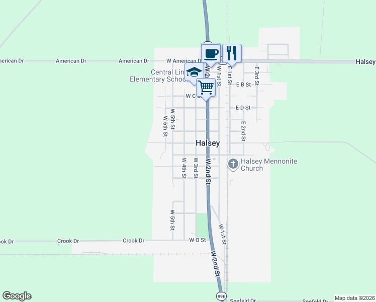 map of restaurants, bars, coffee shops, grocery stores, and more near 795 West 3rd Street in Halsey