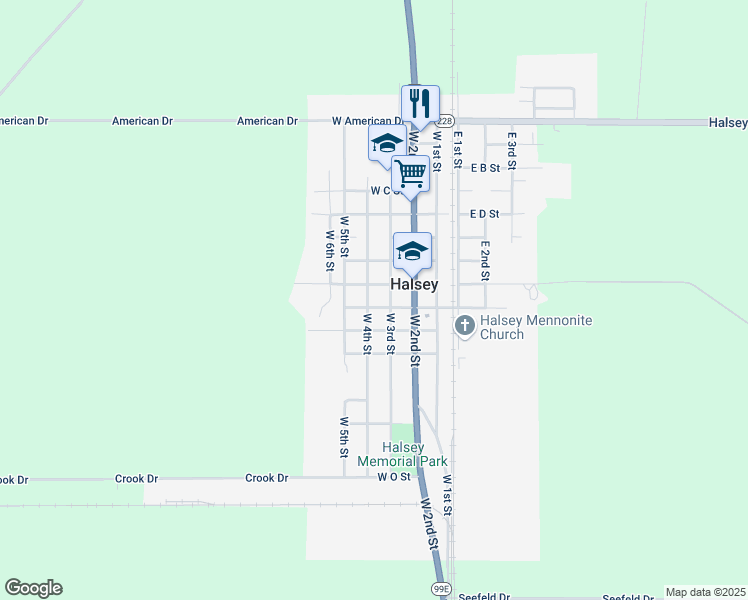 map of restaurants, bars, coffee shops, grocery stores, and more near 795 West 3rd Street in Halsey