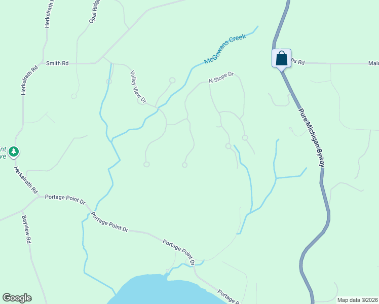 map of restaurants, bars, coffee shops, grocery stores, and more near Moon Ridge Road in Onekama