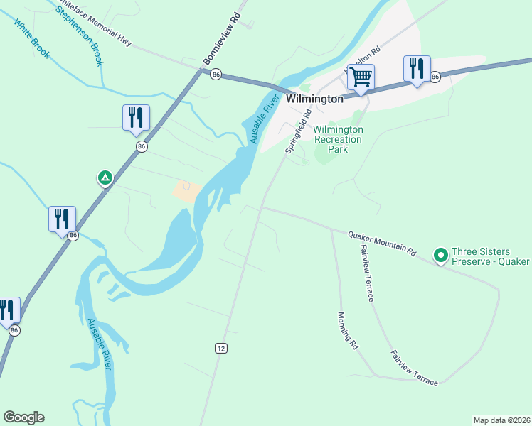 map of restaurants, bars, coffee shops, grocery stores, and more near 10 Quaker Mountain Road in Wilmington