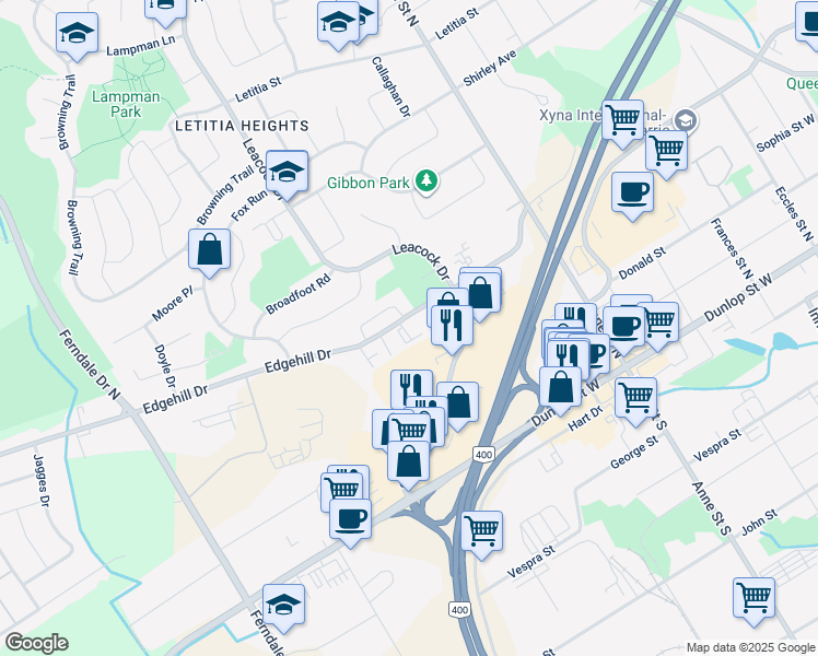 map of restaurants, bars, coffee shops, grocery stores, and more near in Barrie