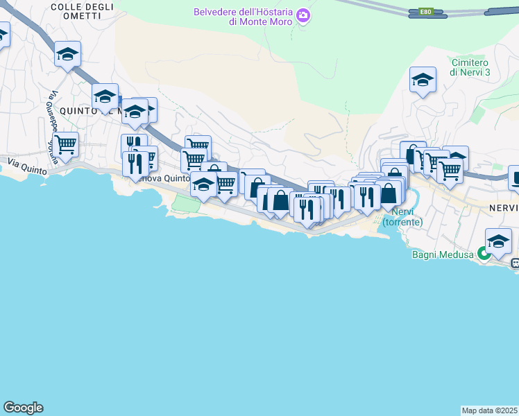 map of restaurants, bars, coffee shops, grocery stores, and more near 150 Via Angelo Gianelli in Genova