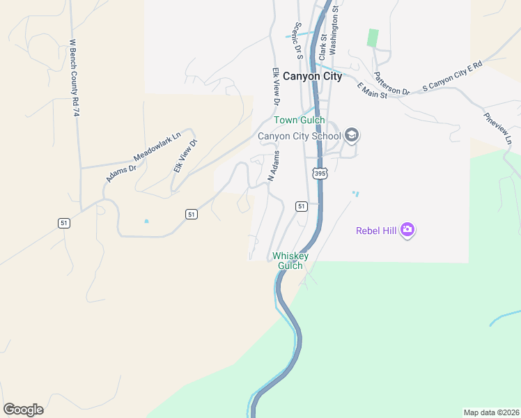 map of restaurants, bars, coffee shops, grocery stores, and more near 204 Adams Drive in Canyon City